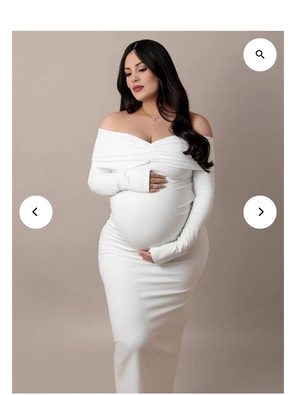 Off-Shoulder Long Sleeve Maternity Maxi Dress in White Momyknows BNWT